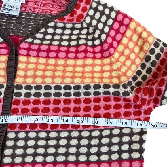 Talbots L Pet Vtg Y2K Retro Style Polka Dot & Striped Cardigan Cotton-Cashmere - Picture 12 of 16